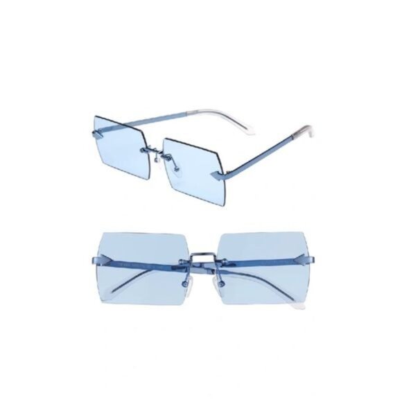 Karen Walker The Bird Rimless Rectangle Sunglasses in Blue Pattern - Picture 3 of 7